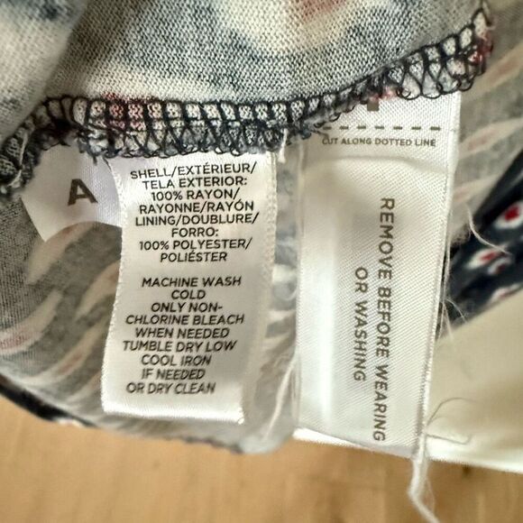 LOFT Maxi Dress Small Ikat Blue Red White Cap Sleeve Elastic Waist Scoop Neck - Picture 10 of 12